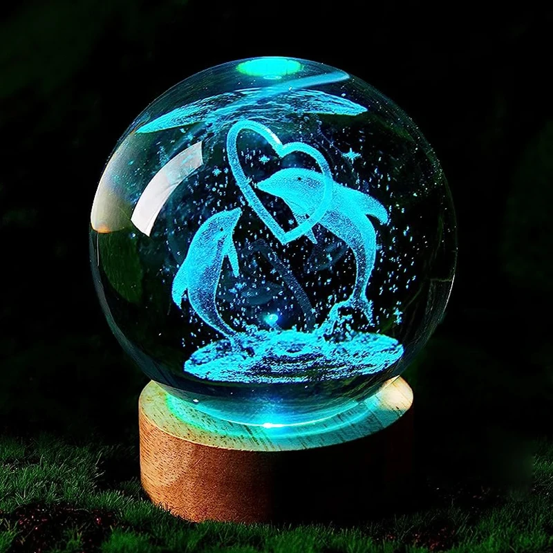 3D Dolphin Crystal Ball Color night light,Birthday girlfriend classmate wife children christmas Valentine\'s Day gift