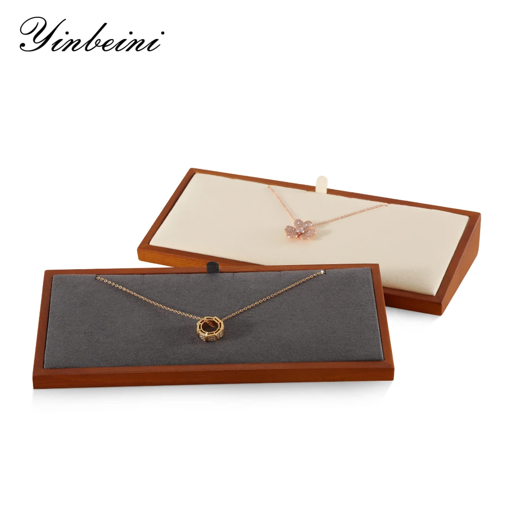 

YinBeiNi Newly Solid Wood Beveled Necklace Holder with Microfiber Jewelry Organizer Three-Dimensional Style Counter Display Prop