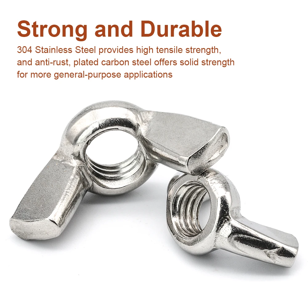 HSLSLS 3-10pcs Butterfly Wing Nut m3 m4 m5 m6 m8 m10 m12 Stainless Steel Black/Zinc Plated Hand Tighten Thumb Wing Nuts