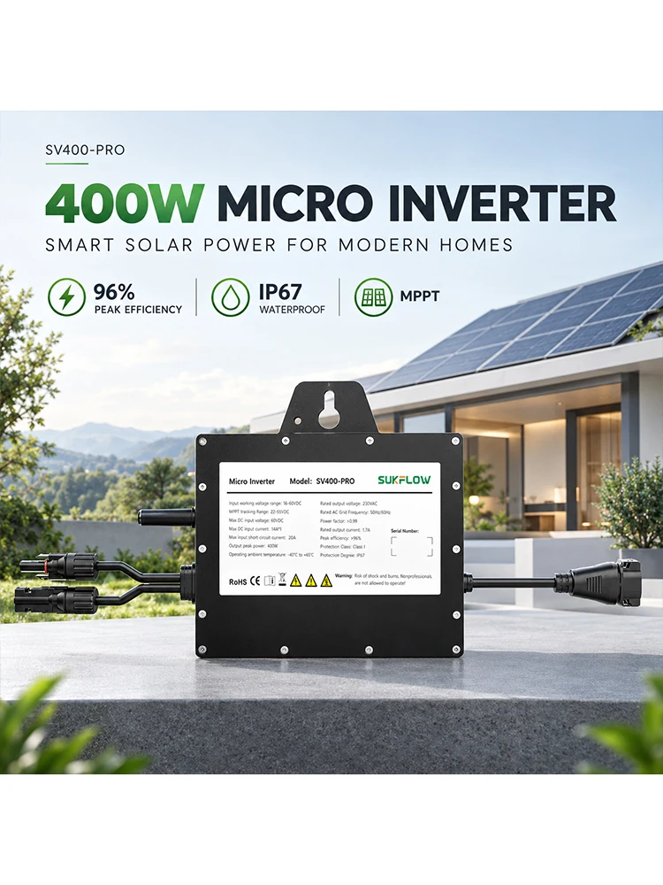 Sukflow Mikrowechselrichter Solar-Netzgekoppelter Mikrowechselrichter 400W/800W/1000W/1200W/2000W/2250W Konverter für Haushaltsnetzsysteme aus der EU