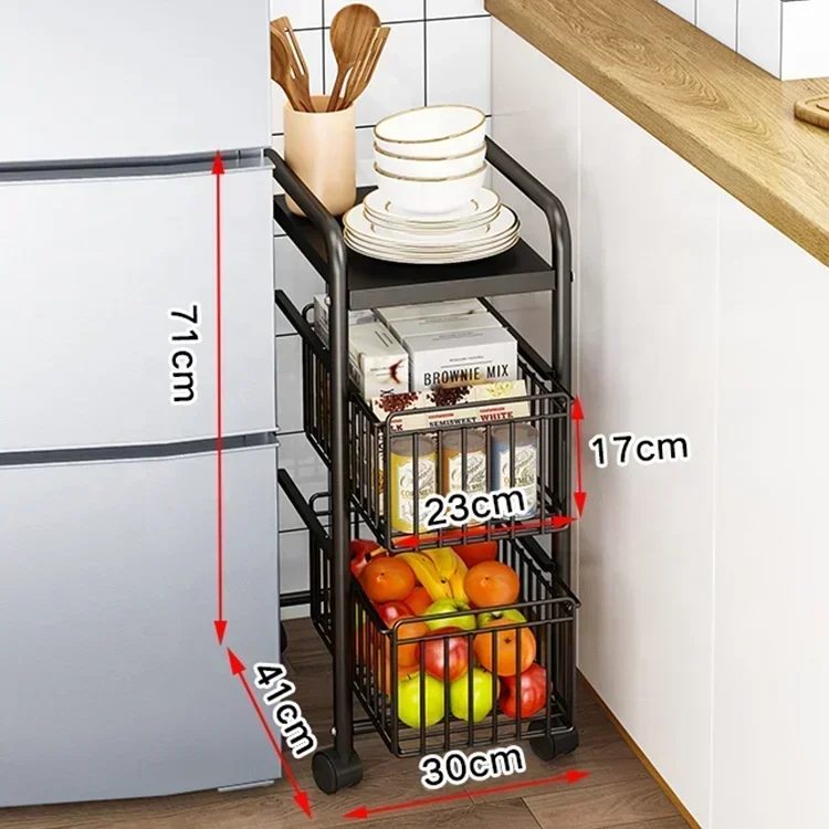 Kitchen Metal 4 Layers Storage Basket Holder,Rack Wheels Fruit Vegetable Organizer Shelf Trolley Cart,drawer Pull-Out Seam Shelf