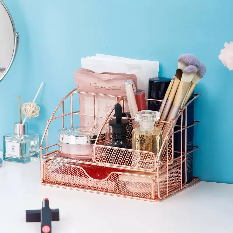 Stylish Desktop Iron Stationery Rack - Compact Organizer for Documents, Pens & Makeup Brushes, Ideal for Students & Office Use,