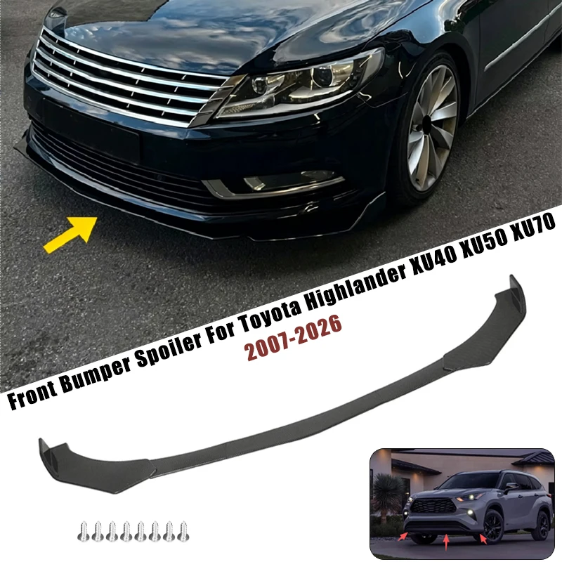 Sport Front Bumper Splitter Spoiler Lip For Toyota Highlander XU40 XU50 XU70 07-26 5Pcs Adjustable Sectional Car Tuning Body Kit