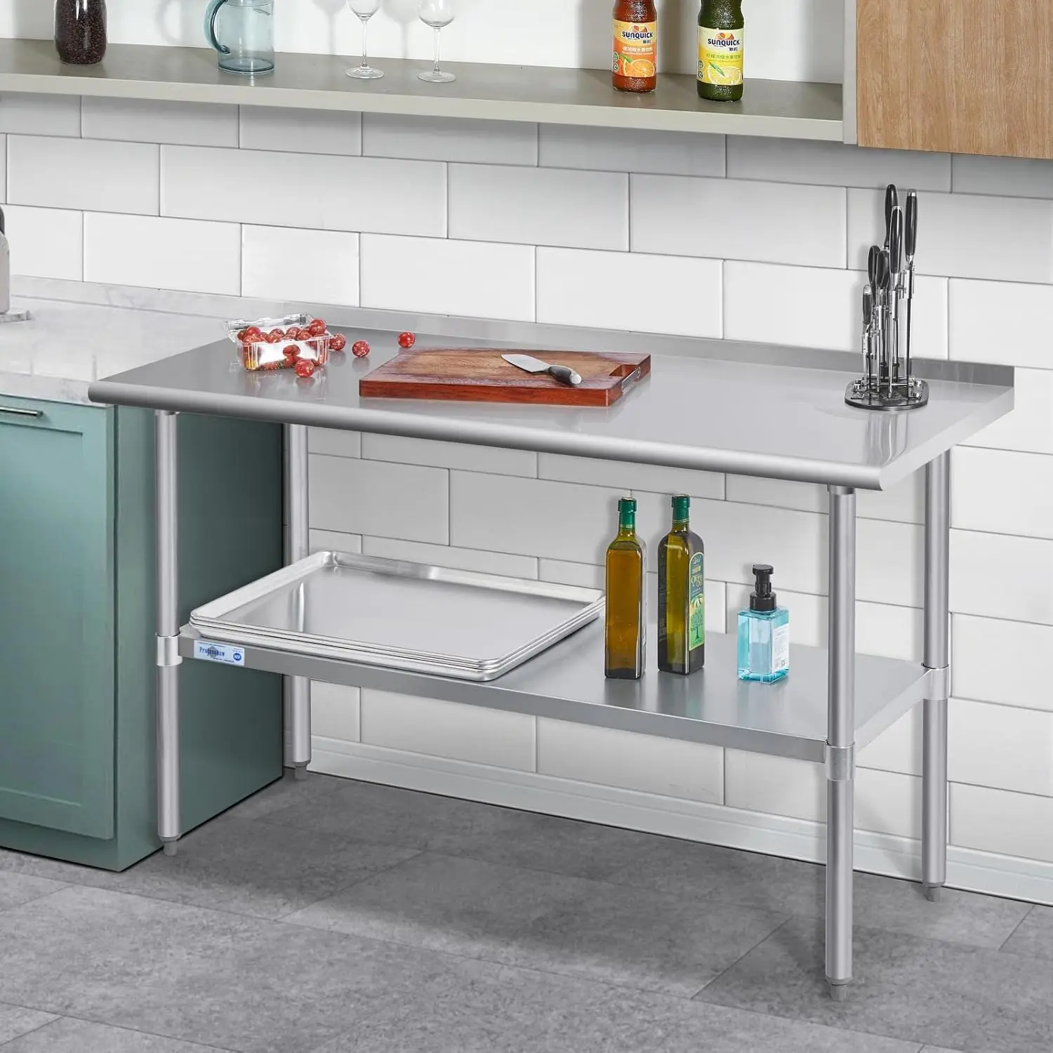 Stainless Steel Prep Table NSF Commercial Work Table with Backsplash and Undershelf for Kitchen Restaurant 24x60 Inch