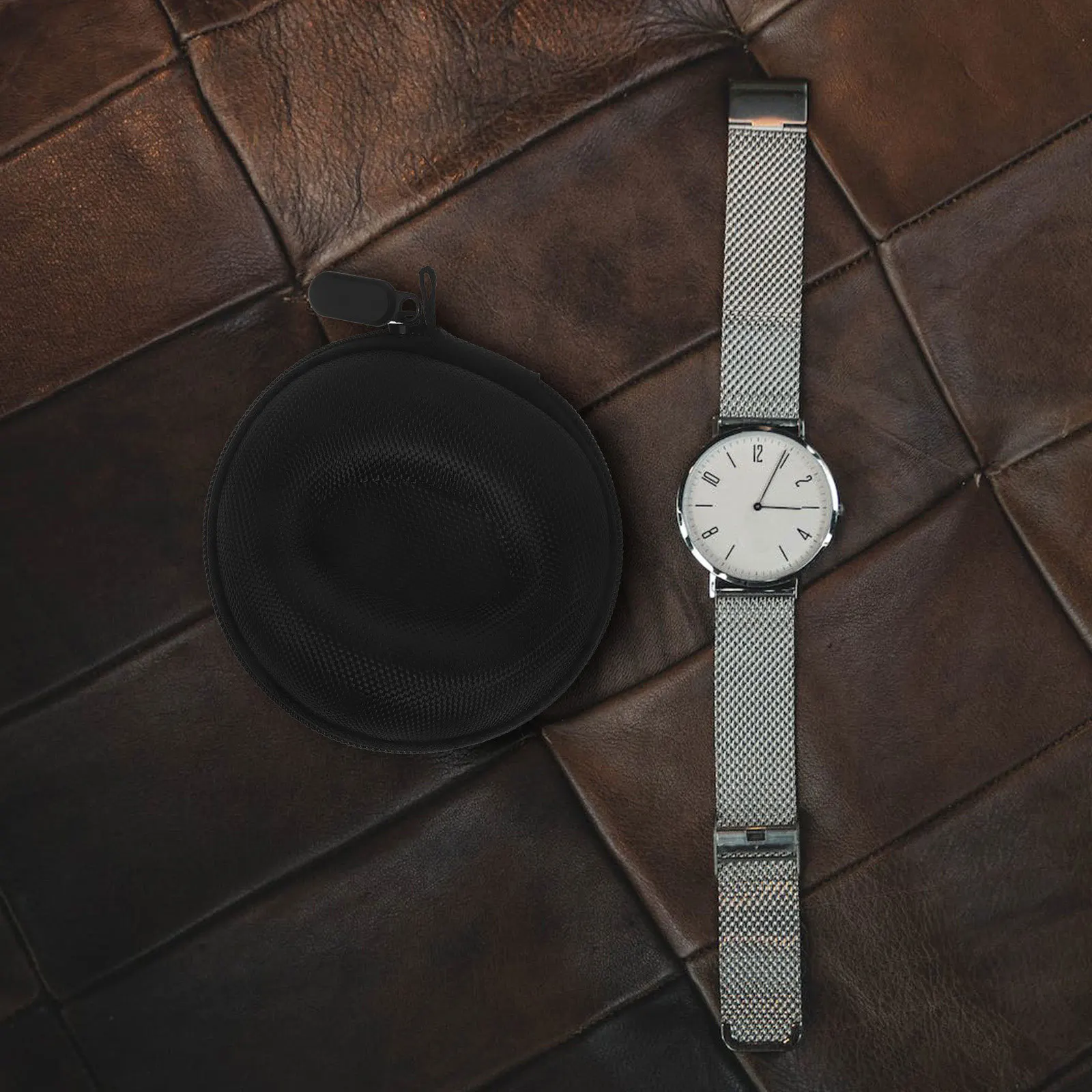 

4Pcs Watch Storage Box Portable Zipper Design Travel Case Black Felted Interior for Wristwatch Jewelry Organizer