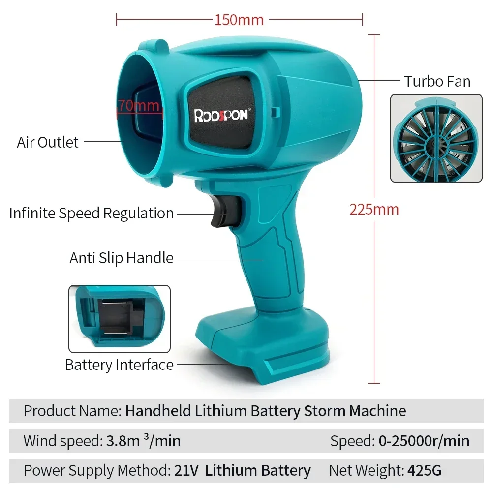 Sopladores de chorro Turbo eléctricos, soplador de aire portátil de 750W para batería Makita de 21V, pistola de aire Turbo inalámbrica de mano,