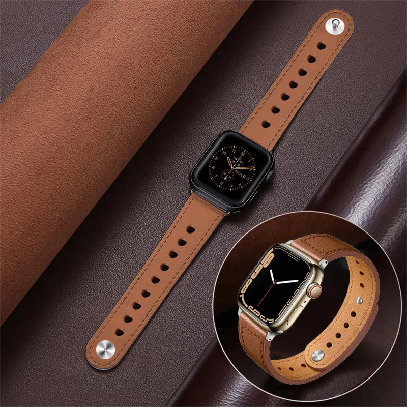  Leather For Apple watch Ultra 49mm 40mm 45mm 41mm 42mm 38mm 44 45 mm bracelet iwatch band series 7 se 6 5 3 8 45mm Strap