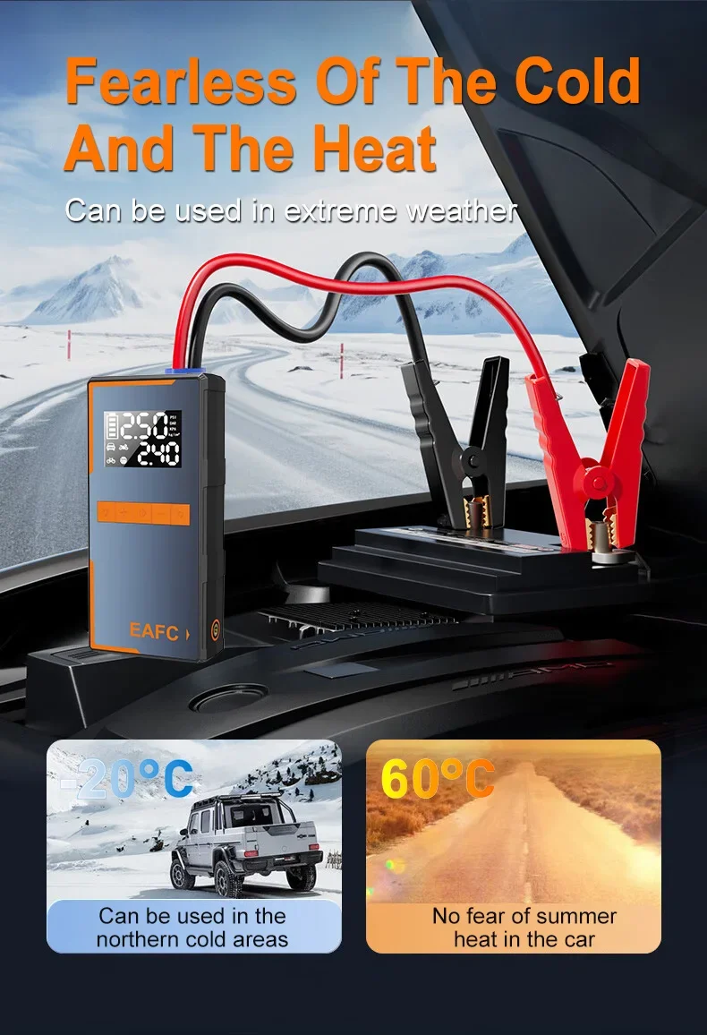 EAFC 4-in-1 Auto-Notfall-Starthilfe 1000A-2000A Spitzenstrom 150PSI Luftpumpe Reifenfüller Powerbank Booster Multifunktionswerkzeug – Detail 8