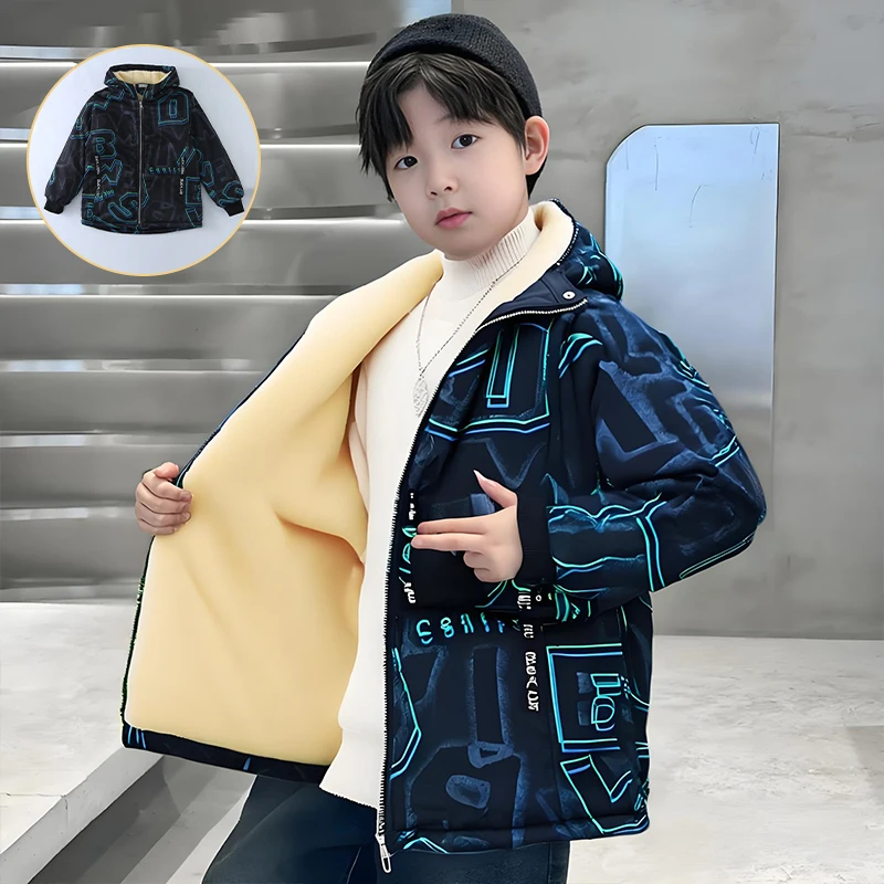 Children's autumn and winter down jacket with thickened lining; handsome and high-quality parka coat.4-15year