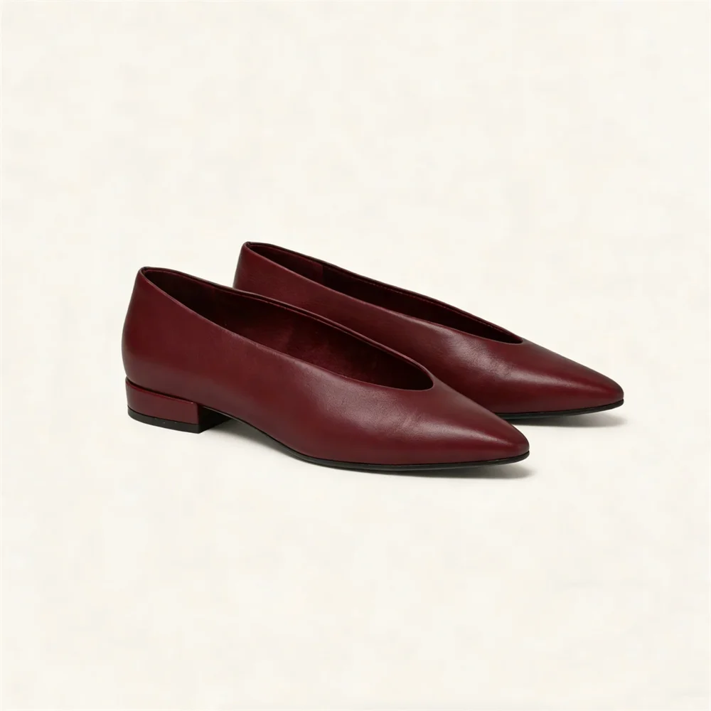 Women's Genuine Leather Pointed Toe Pumps - Thick High Heel