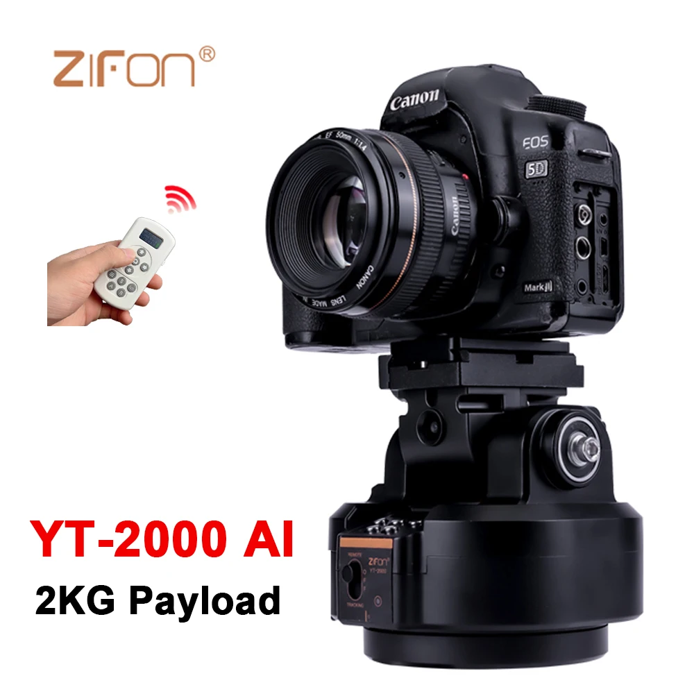 ZIFON YT-2000 AI Face Camera Panoramic Pan Tilt Tripod Head 2kg Payload Wireless Remote Control for DSLR Cameras Smartphone