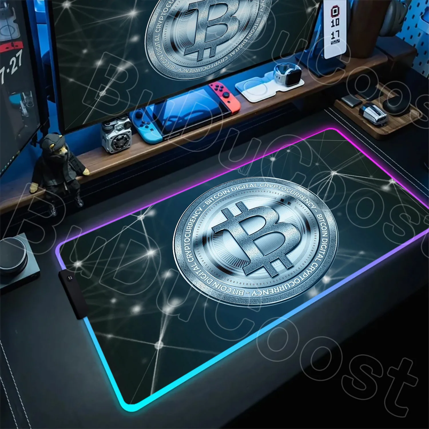 Non-slip Rubber RGB Bitcoin Mouse Pad Large Carpet Backlit Table Mat Mousepad HD Gaming Laptops Accessories Computer Cabinet Mat