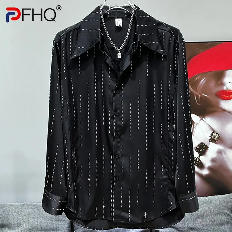 PFHQ Men's Shirts Light Luxury Cool Heavy Industry Hot Rolled Diamond Turn-down Collar Popular Delicacy Summer Tops New 21Z4618