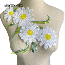 31CM X 23CM Flower Embroidery Patch Sequin Daisies Patches For Clothing Clothes Sticker Appliques Iron On Parches