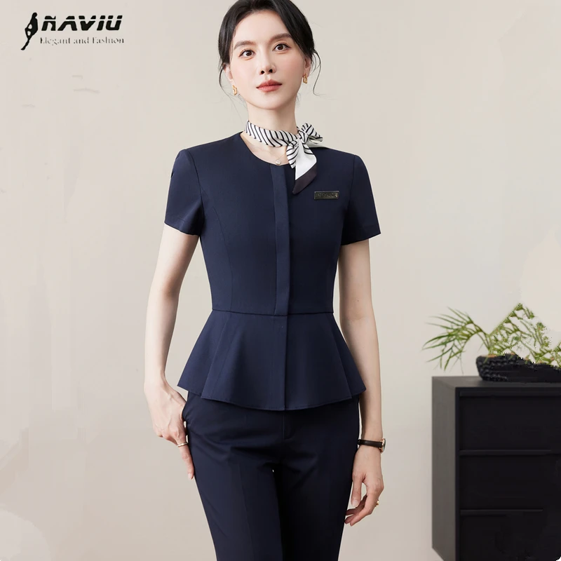 

NAVIU Elegant Professional Suit For Women New Summer Single Breasted Slim Formal Blazer And Pants Office Ladies Work Wear