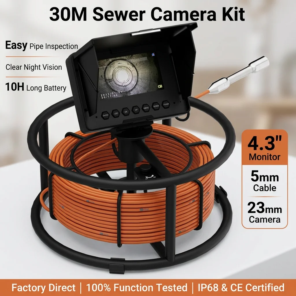 

Sewer Pipe Inspection Camera 18MM/23MM 16GB Card DVR IP68 Meter Marker Drain Sewer Pipeline Industrial Endoscope 4.3" Monitor