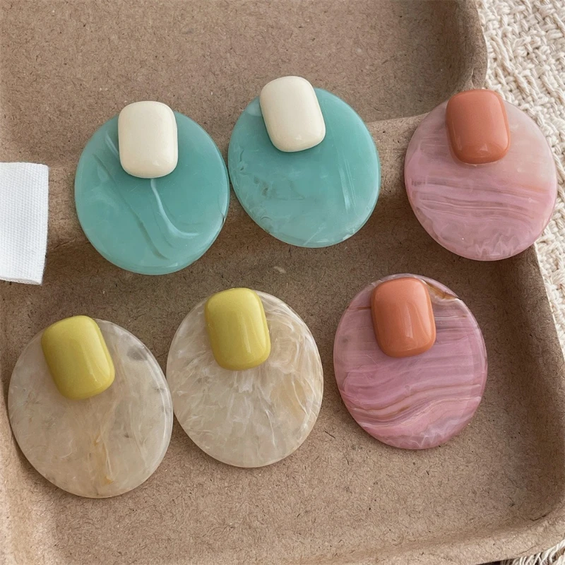Modern Jewelry Sweet Korean Temperament Resin Geometric Round Earrings For Women Party Gifts Simply Design Accessories