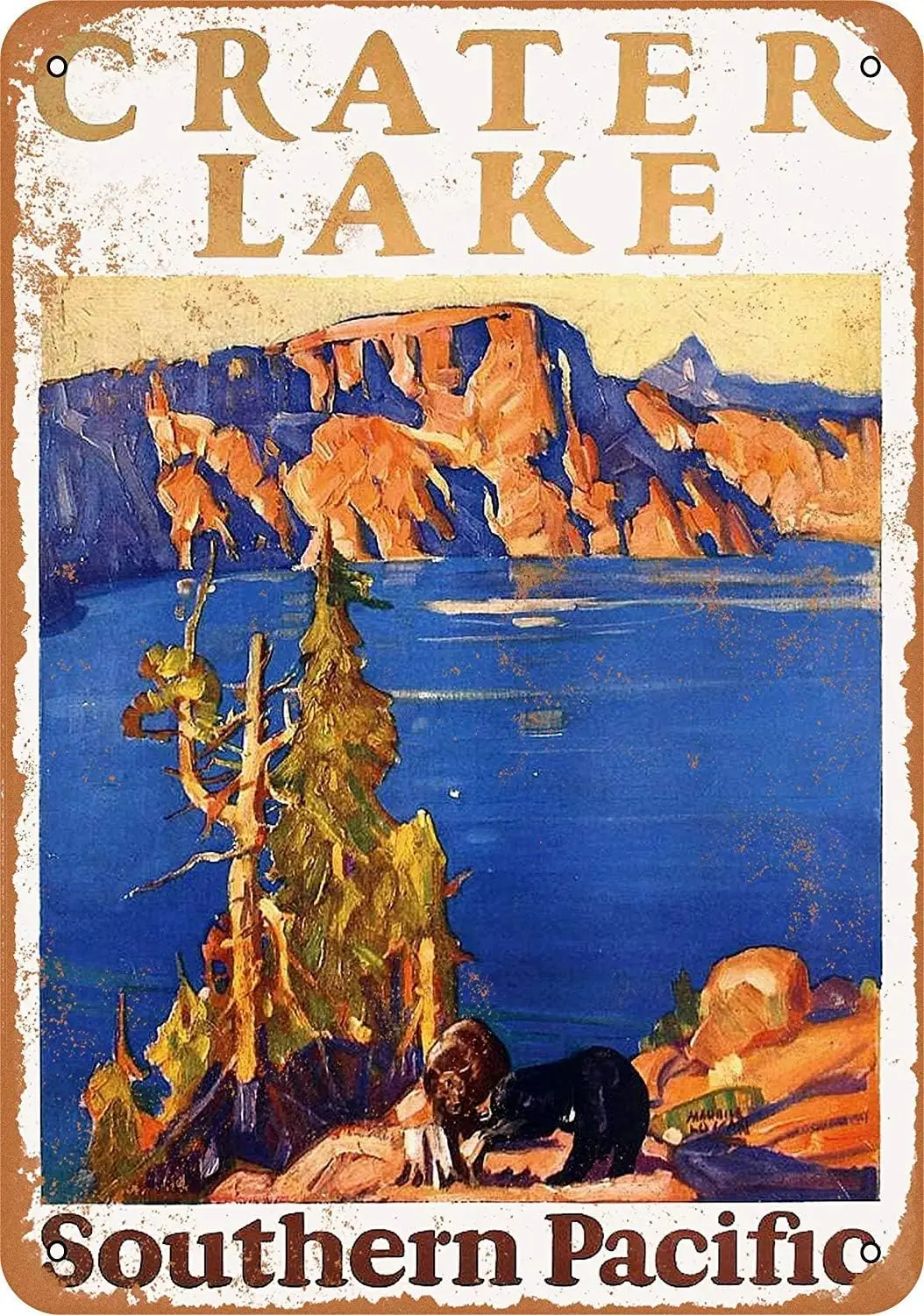 1p, Metal Sign - 1928 Southern Pacific Railroad to See Crater Lake