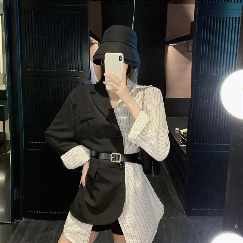 

Women's Blazers Design Patchwork 2022 Spring Autumn Fashion Casual Korean Streetwear With Belt Coat Female Outwear Jacket Tops