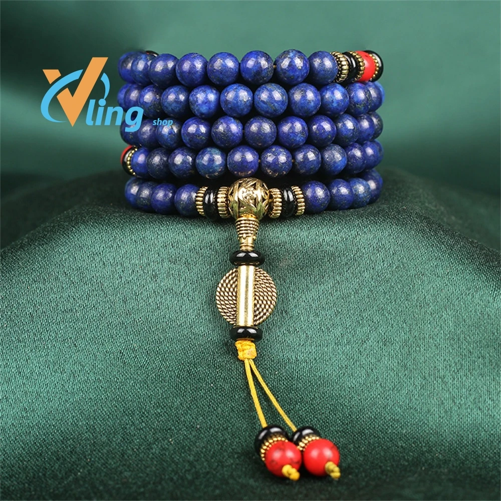 2023  5A Lapis Lazuli Stone Japamala Bracelet 108 Buddhist Prayer Bead Mala Bracelet Men Women Healing Energy Protection jewelry