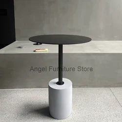 Round Dinning Coffee Table Black Center Living Room Side Small Table Concrete Restaurant Patio Meuble Salon Modern Furniture