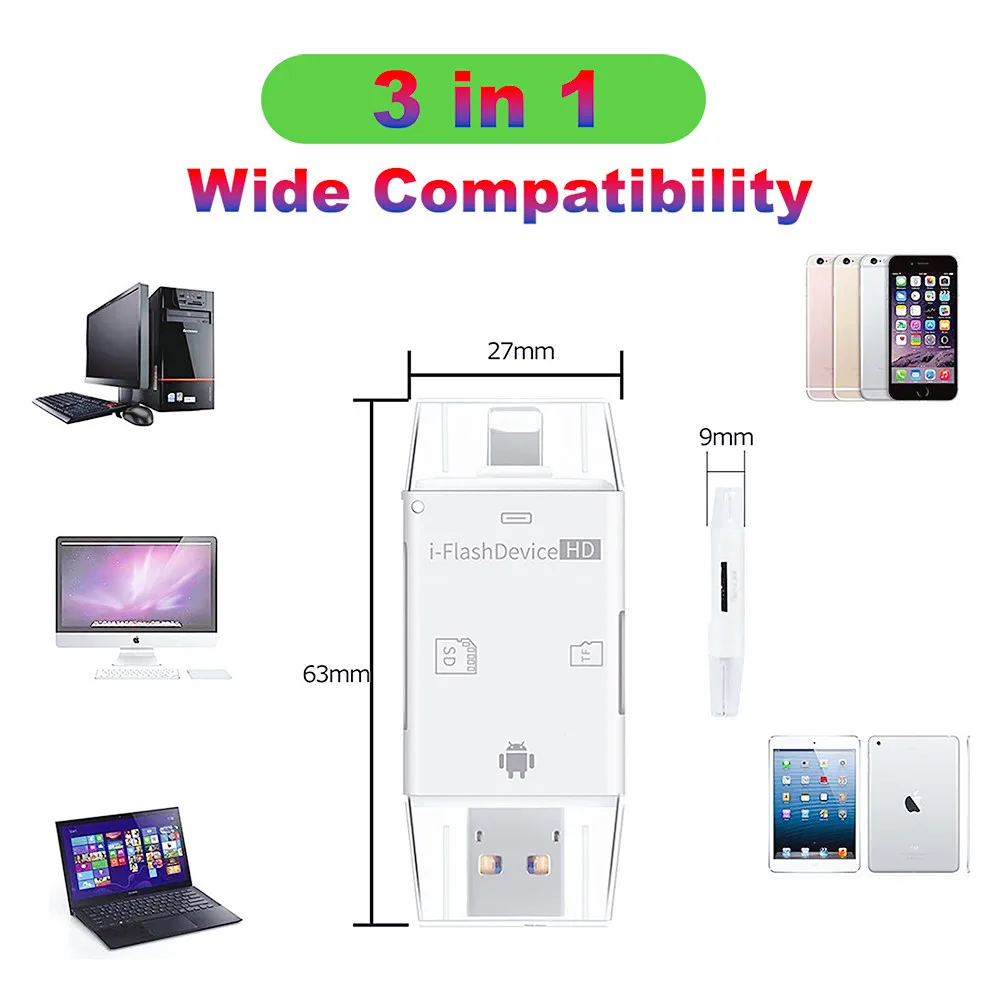 USB 3.0 OTG 카드 리더기 타입-C/마이크로 SD/TF 어댑터 아이폰 14 13 12 8 7 PC 노트북 고속 데이터 전송