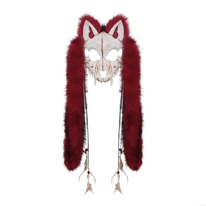 Werewolfs Mask Faux Furs Vikinges Foxes Mask Headpiece Furry Animal Mask Werewolfs Cosplay Costumes for Dressing Up 6XDA