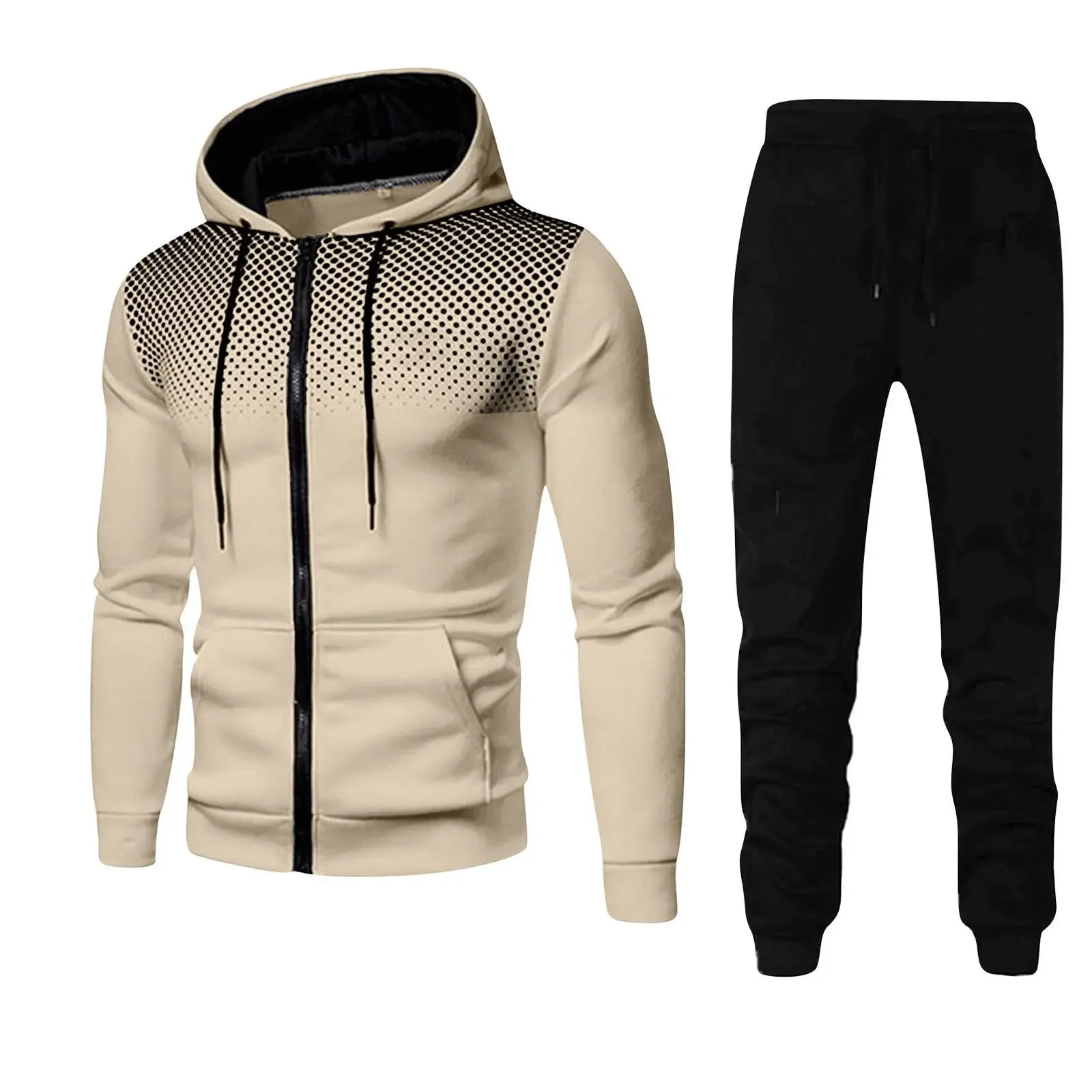 Mode druck Trainings anzug für Männer Reiß verschluss Kapuzen pullover und Jogging hose zweiteilig passt männlich lässig Fitness Jogging Sport-Sets