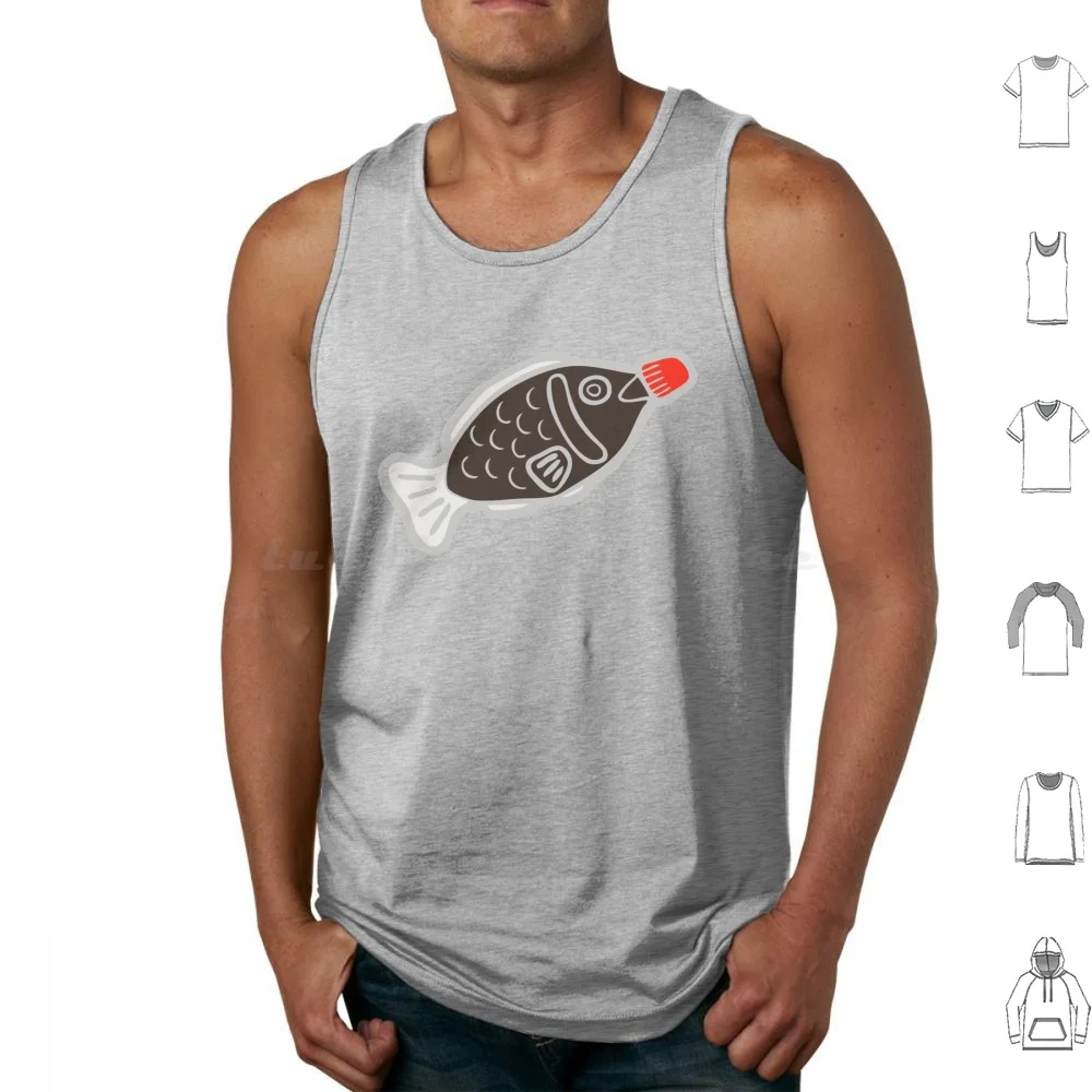 Sushi Soy Fish Pattern In Blue Tank Tops Print Cotton Sushi Soy Sauce Pattern Fish Lid Plastic Red Blue Grey Brown Kawaii