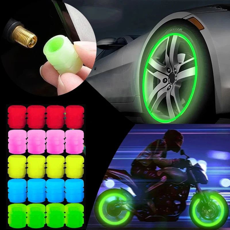 Luminous Valve Caps Fluorescent Night Glowing Decor Car Motorcycle Bicycle Wheel Hub Valve Stem Cap Styling Car Tyre Accessories