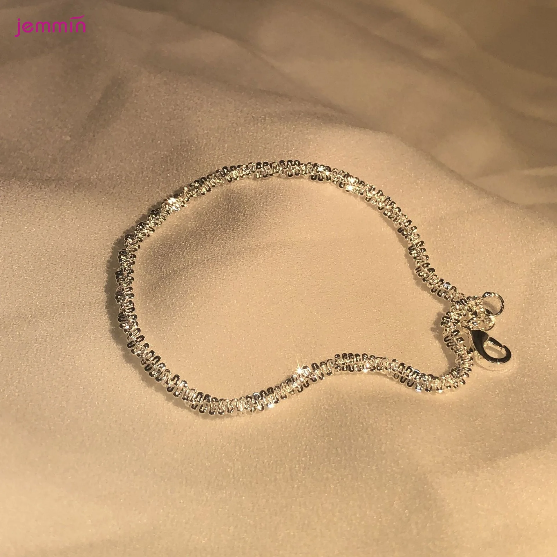 New Trendy Genuine 925 Sterling Silver Chain Bracelets For Women Girls Sparkling Chain Bangle Fine Silver Jewelry