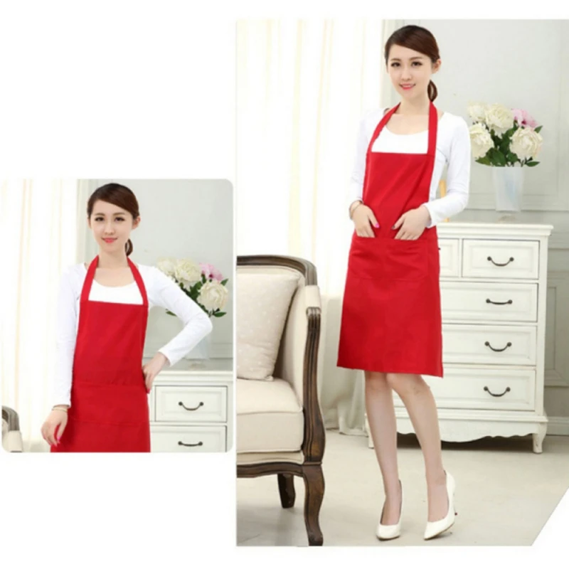 New Work Apron Unisex Canvas Apron Bib Adjustable Cooking Kitchen Aprons Solid Color with Pocket for Restaurant Bar Shop Cafe