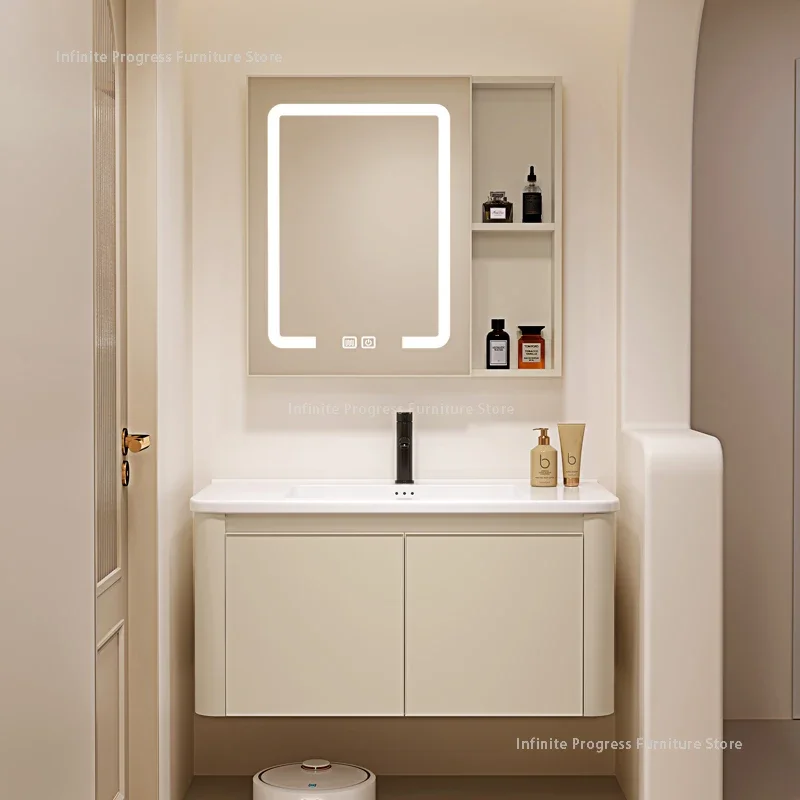 Nordic Cream Style Bathroom Mirror Cabinet Modern Luxury Smart Beauty Mirror Cabinet Bathroom Furniture muebles para baño FYBC