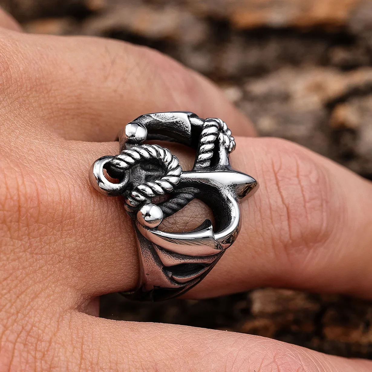 

Navigation Sign Vintage High Street Boat Anchor Men's Fashion Stainless Steel Rings Jewelry Size 7-13