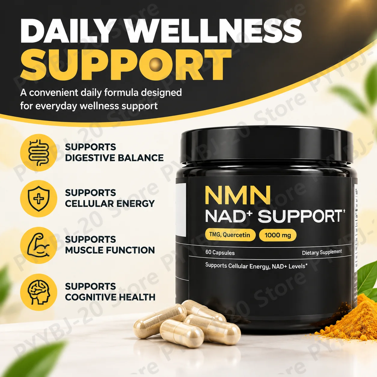 NMN NAD+ Support Capsules with TMG Quercetin and Resveratrol Supports Cellular Energy and NAD+ Levels 60 Capsules
