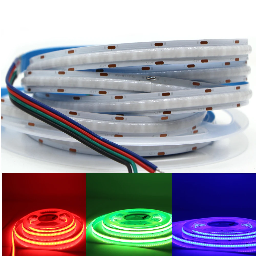 High Density RGB COB LED Strip 24V 12V 768 LEDs/m Soft Flexible COB Tape Colorful LED Light for Indoor Decoration Lighting