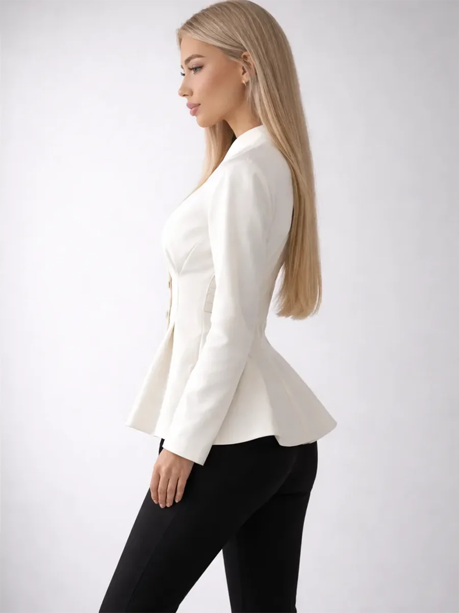 LIMO Notch Stand Collar Peplum Blazer Slim Waist Button Design Elegant Women Business Casual Coat