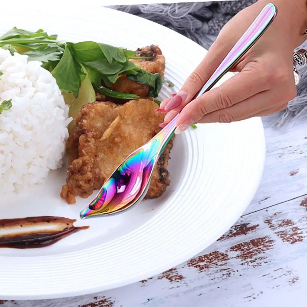 Creative Stainless Steel Saucier Spoon Honey Sauce Baking Tool Metal Spoons Tapered Spout Colorful Decorating Spoon