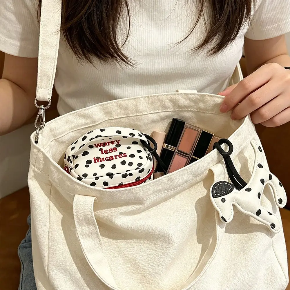 Multi-functional Polka Dot Makeup Bag Handheld Zipper Design Small Cosmetic Pouch Handbag Women Girls