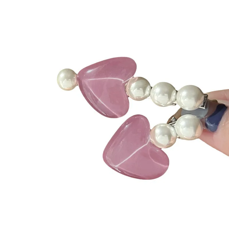 مشبك شعر أنيق منقار البط مع إكسسوارات شعر الأميرة اللطيفة على شكل قلب لؤلؤي على الطراز الكوري