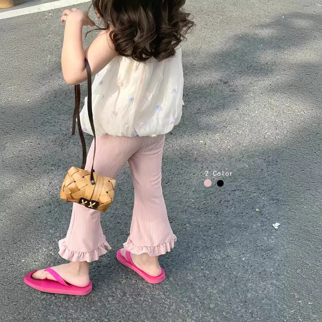 

Girl Pants 2024 Summer and Spring New Children Korean Style Girls Tight-edged Pants Two Colors Bell Bottoms Girl Clothes