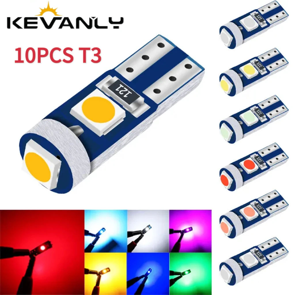 10pcs T5 LED W3W 3SMD 3030 Dashboard Warnng Indicator Wedge Light Instrument Bulbs CANbus Car Interior Light