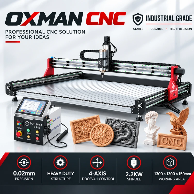 BulkMan3D OXMAN 4-Axis CNC Router Machine DDCSV4.1 Control Ball Screw Dual Rails 20K Speed Engraver for Wood Metal Acrylic Cut