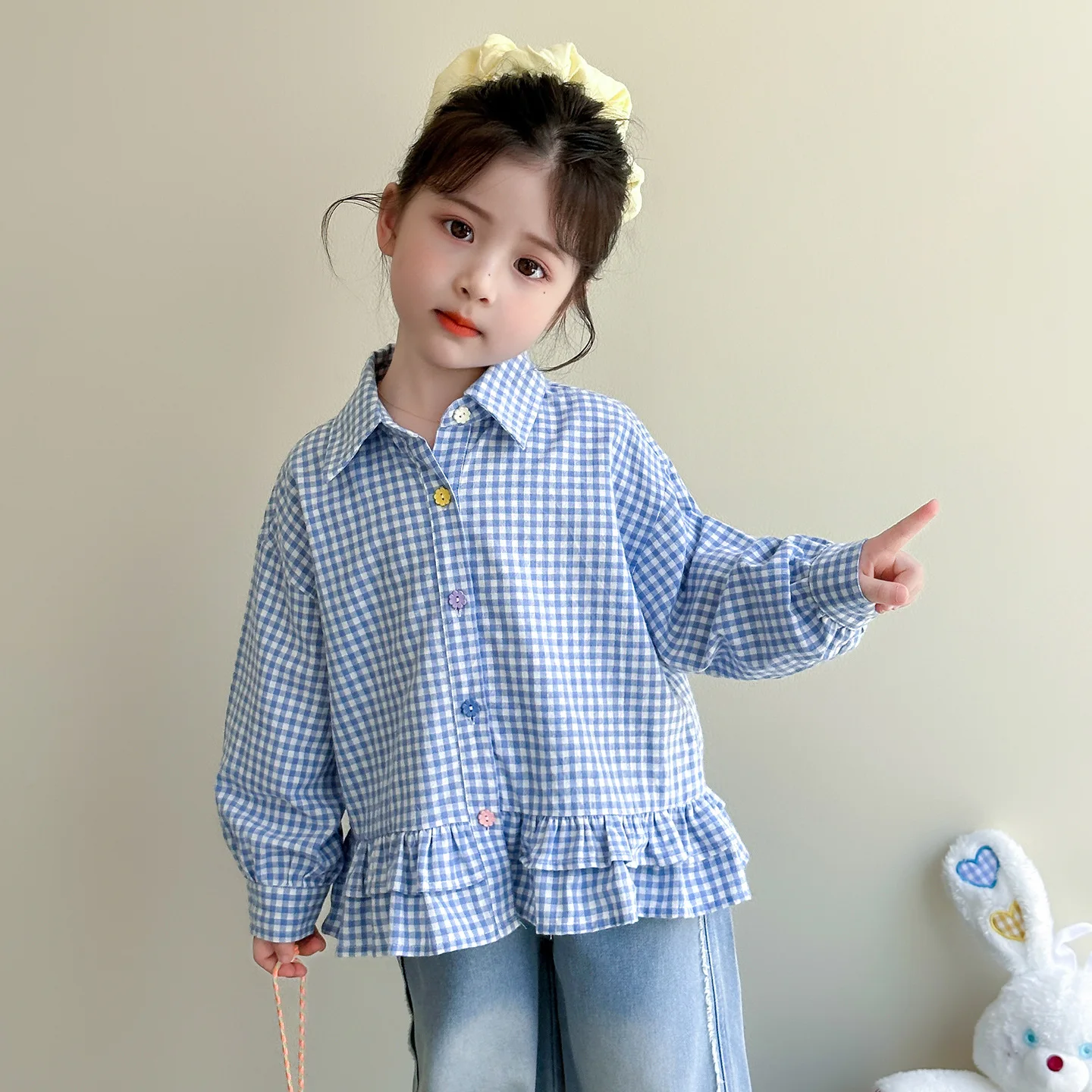 Girls Plaid Shirt Spring and Autumn 2025 New Children's Spring Floral Shirt Baby Girl Spring Top