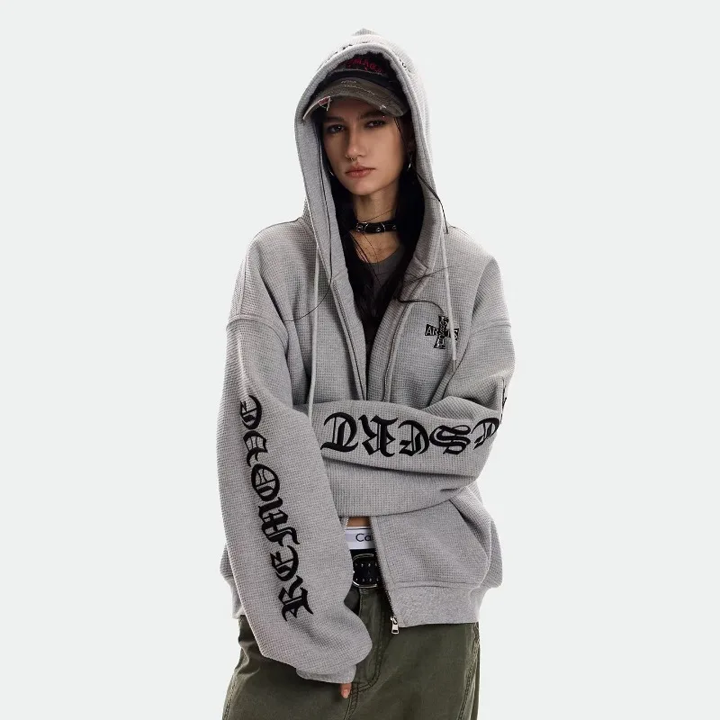 Letter Embroidery Hoodie Streetwear Women Oversized Loose Hoodies Kpop Casual Streetwear Zip Up Sweatshirts Men Harajuku Y2K Top