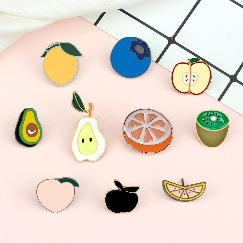 Cartoon Fruits Collection Enamel Brooch Cute Apple Lemon Avocado Peach Pear Lapel Pins Bag Cloth Badge Fashion Jewelry For Women