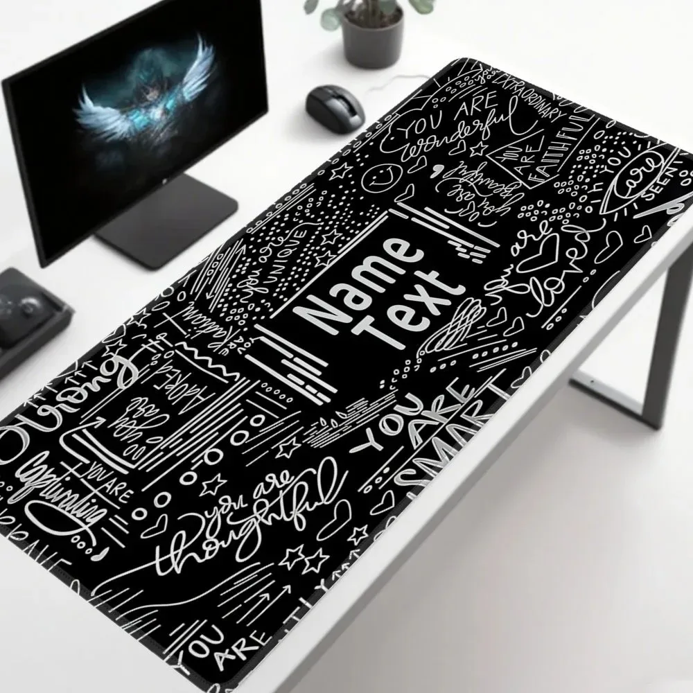 Stitched Smooth Rubber Base Customizable Desk Pad, Black White Motivational Design Mouse Mat for Home & Office