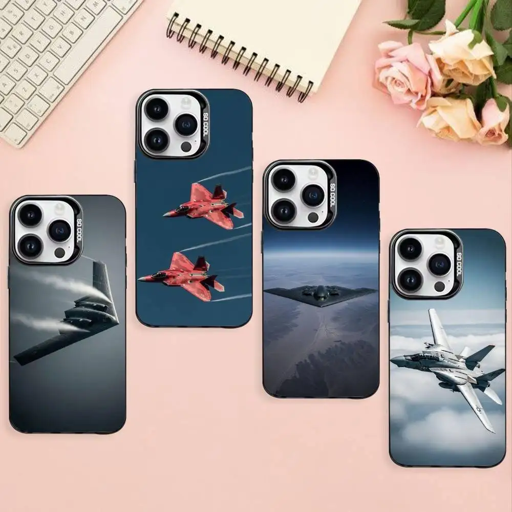 

Aircraft Helicopter Airplane Phone Case For iPhone17,16,15,14,13,12,11 Plus,Pro Max Black Border Silver Plated Cover