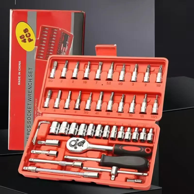 

46PCS Drive Socket Ratchet Wrench Set 1/4-Inch Socket Set Ratchet Torque Wrench Combo Auto Repairing Tool Set With Storage Case