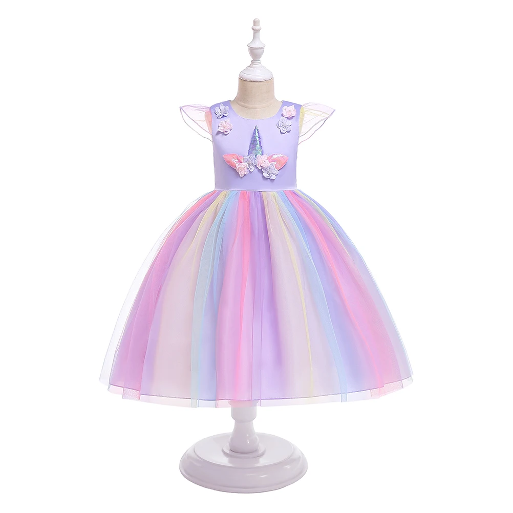 

Unicorn Princess Tutu Dress Girls Kids Dancing Party Cosplay Clothing Purple Child Breathable Long Design Summer Casual Wear